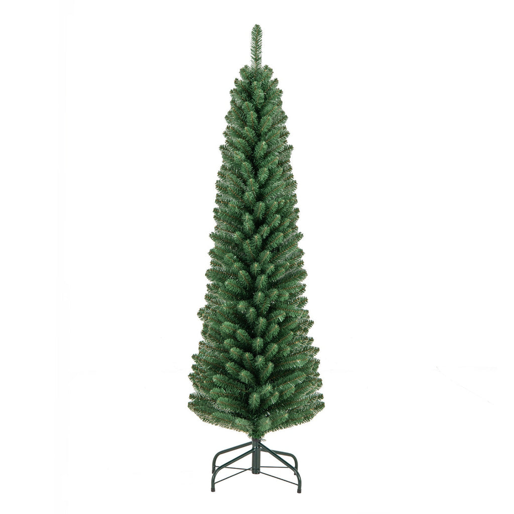 5/6/7/8 Feet Pencil Christmas Tree with 295/392/523/671 Memory Wire Branch Tips and Upgraded Metal Stand