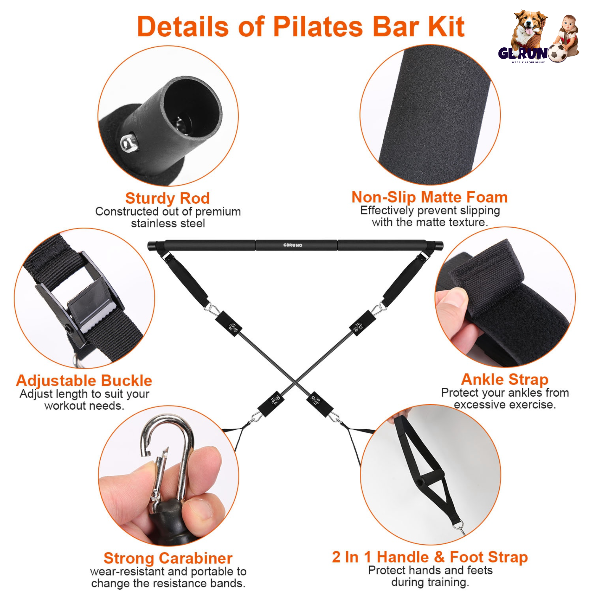 Pilates Bar Kit with 180LBS Resistance Bands Multifunctional Pilates Yoga Toning Bar Full Body Exercise Equipment Set for Beginners Intermediates Prof