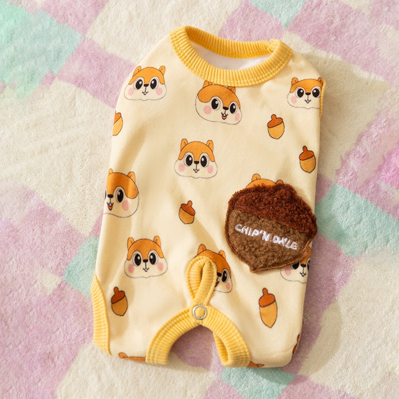 Cute All-Indian Squirrel Dog Sleeveless Clothes, Warm Winter Dog Jumpsuit, Teddy Soft-soled Shirt