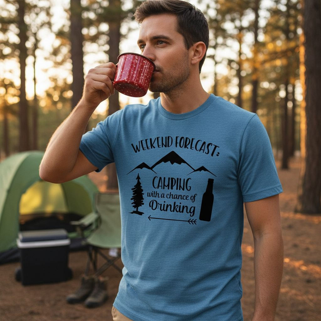 Camping Shirt Camp Beer Bottle Campfire T-shirt Weekend Forecast Camping with a Chance of Drinking