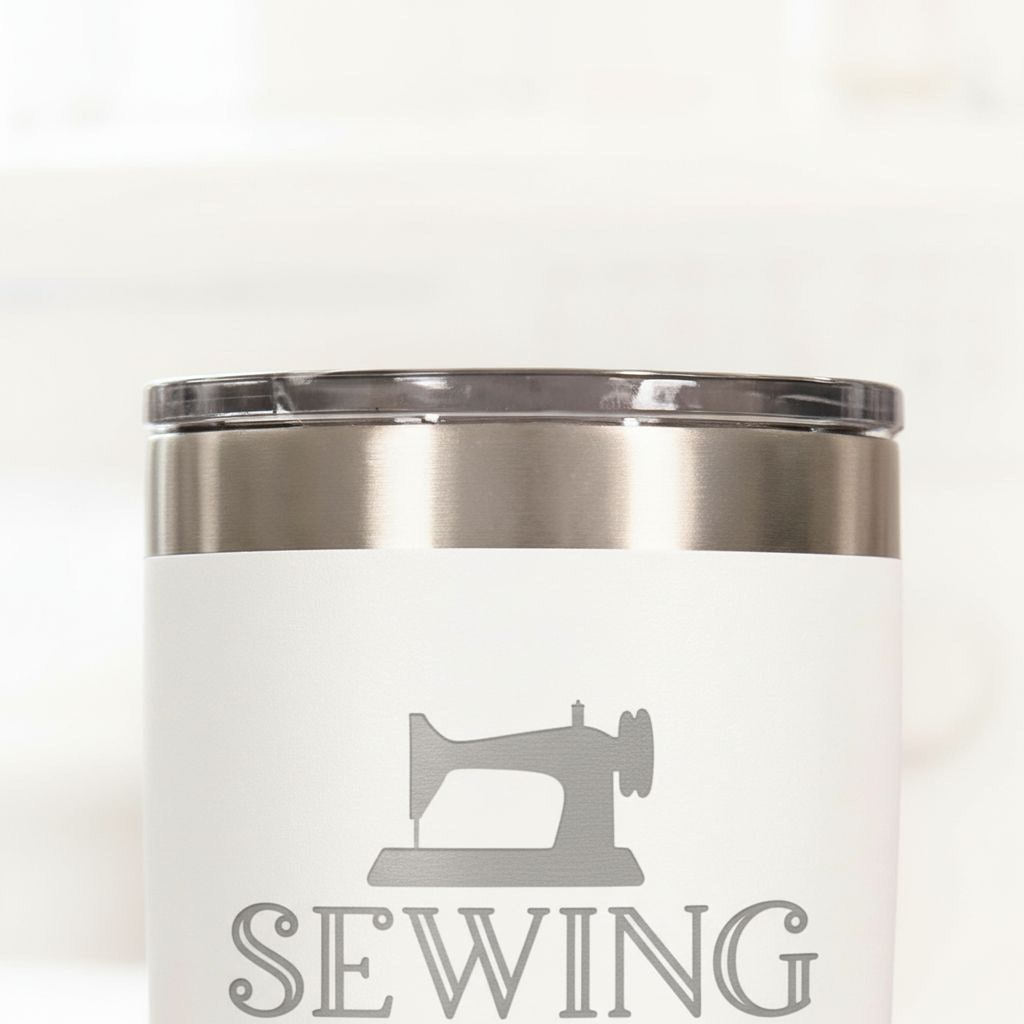 Personalized Sewing Tumbler 20 oz stainless steel insulated drinkware for crafters, hot or cold beverage travel mug, gift for sewists