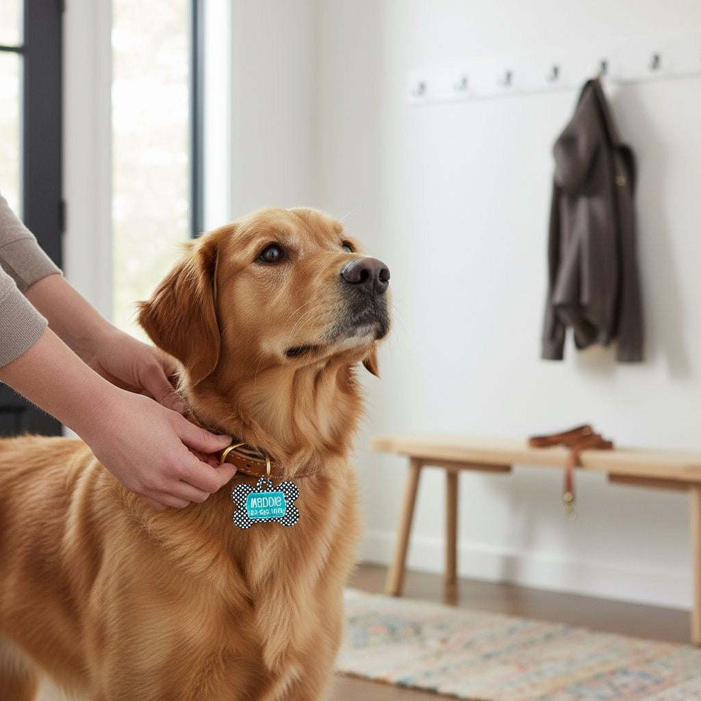 Personalized Pet Id Tag - Custom Dog Tag - Navy Turquoise Big Dots