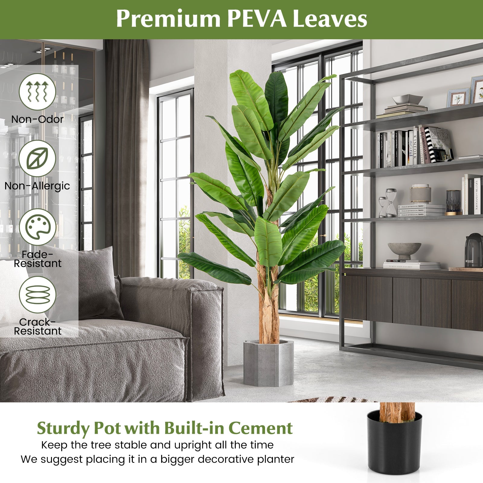 5.5/6.5 Feet Tall Artificial Banana Tree with 10/27 Large Leaves
