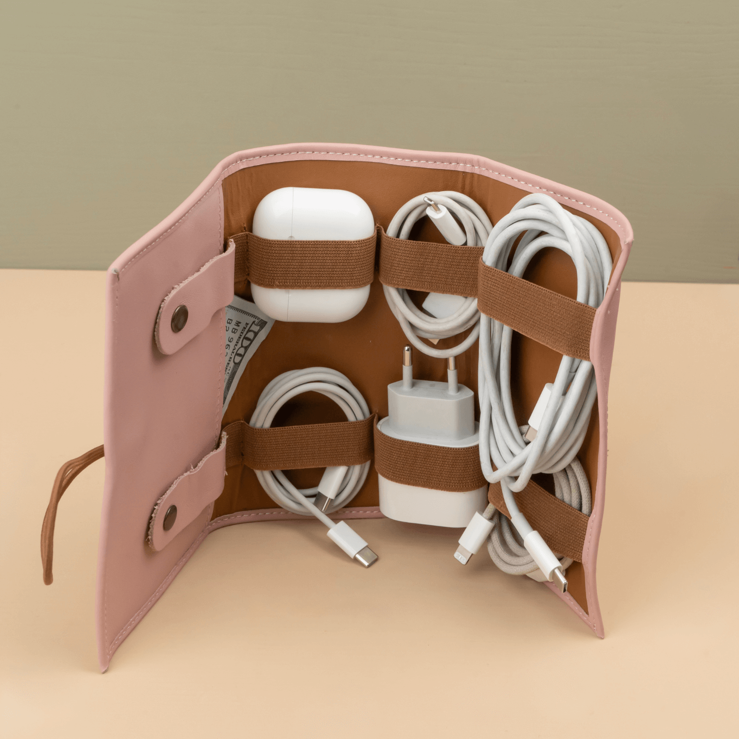 Leather Pink Travel Tech Organizer - Riverside