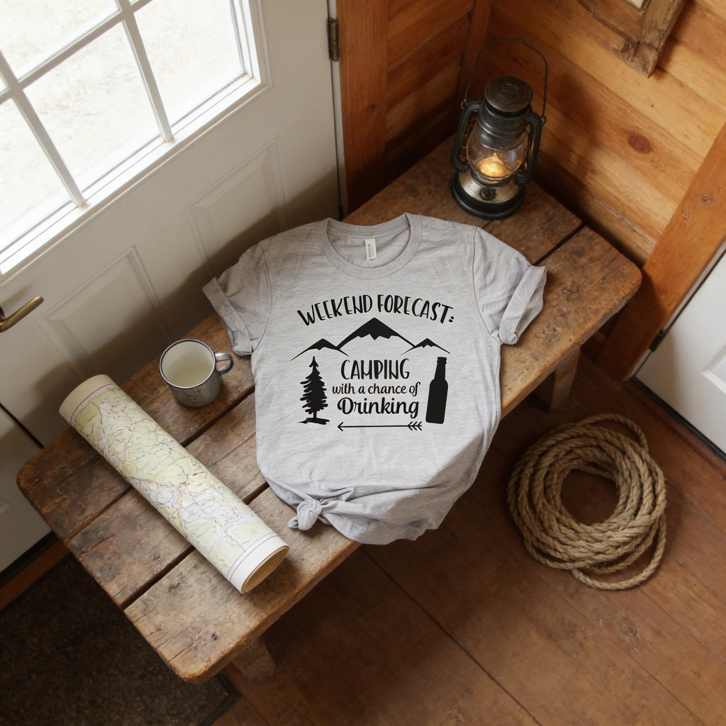 Camping Shirt Camp Beer Bottle Campfire T-shirt Weekend Forecast Camping with a Chance of Drinking
