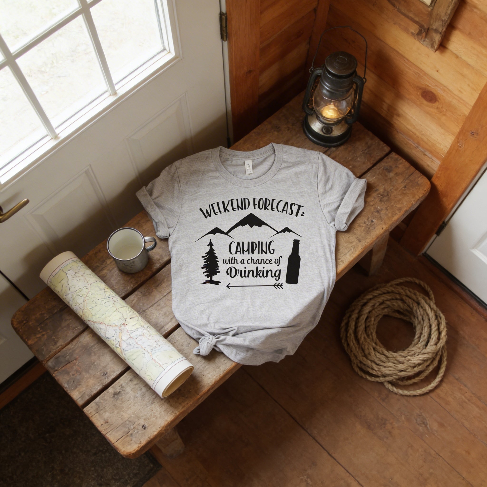 Camping Shirt Camp Beer Bottle Campfire T-shirt Weekend Forecast Camping with a Chance of Drinking