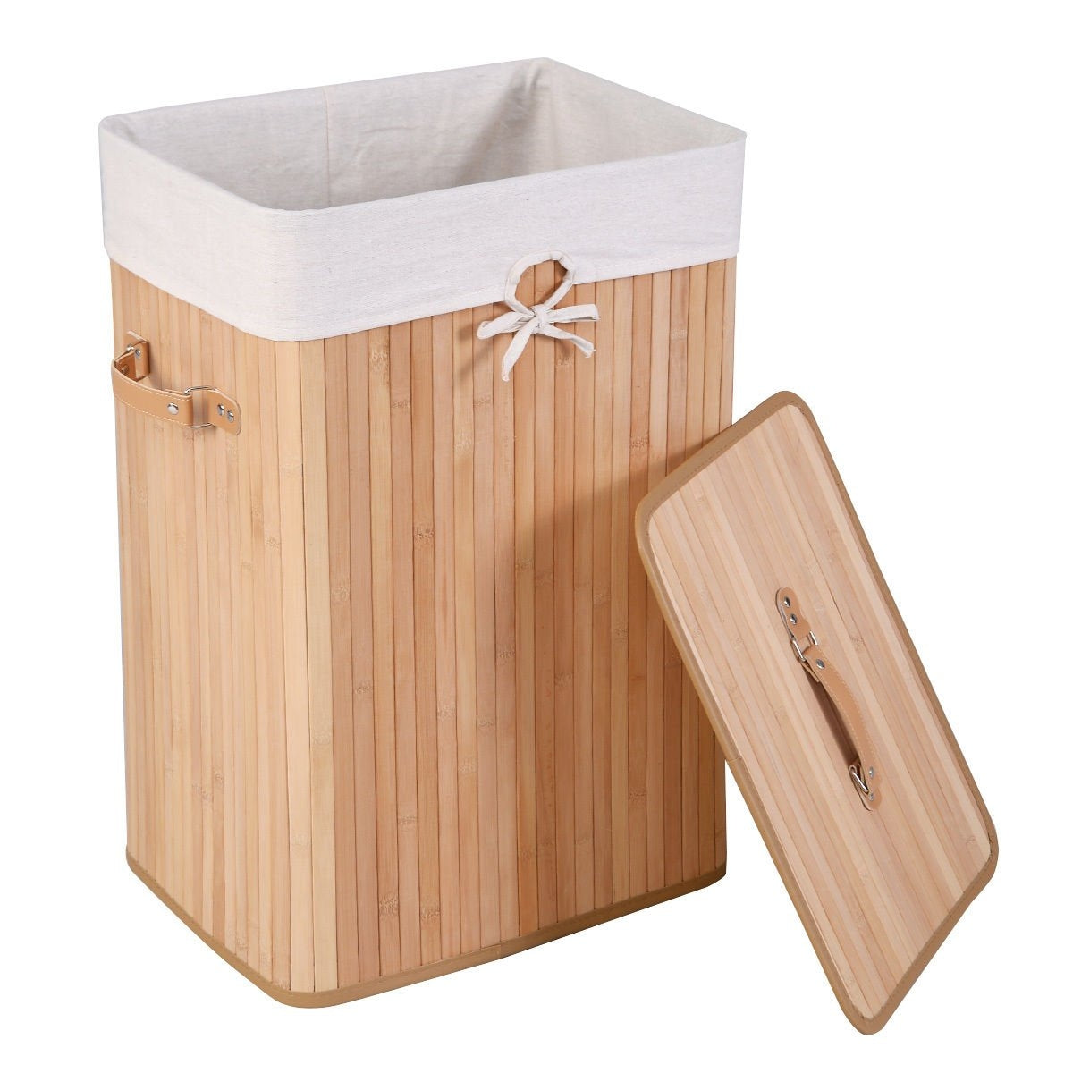 19 Gal Rectangle Laundry Basket Bamboo Clothes Hamper with Handles and Lid
