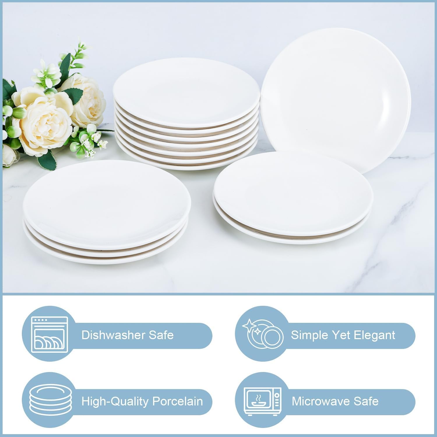 8 Pcs Porcelain Dessert Plates,6 inch White Appetizer Plates,Round Small White Plates,Small Plates for Appetizers,Ceramic Dessert Plate for Cake Snacks,Microwave Oven and Dishwasher Safe