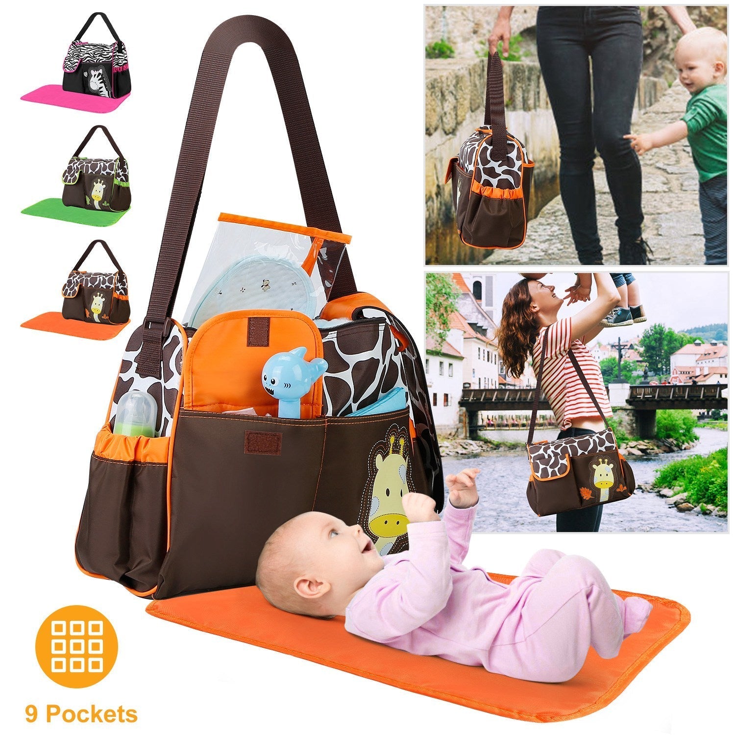 Baby Nappy Diaper Bags Mummy Diaper Duffel Shoulder Bags w/ Wipeable Diaper Changing Pad Transparent Bag Travel Tote Handbags For Overnights