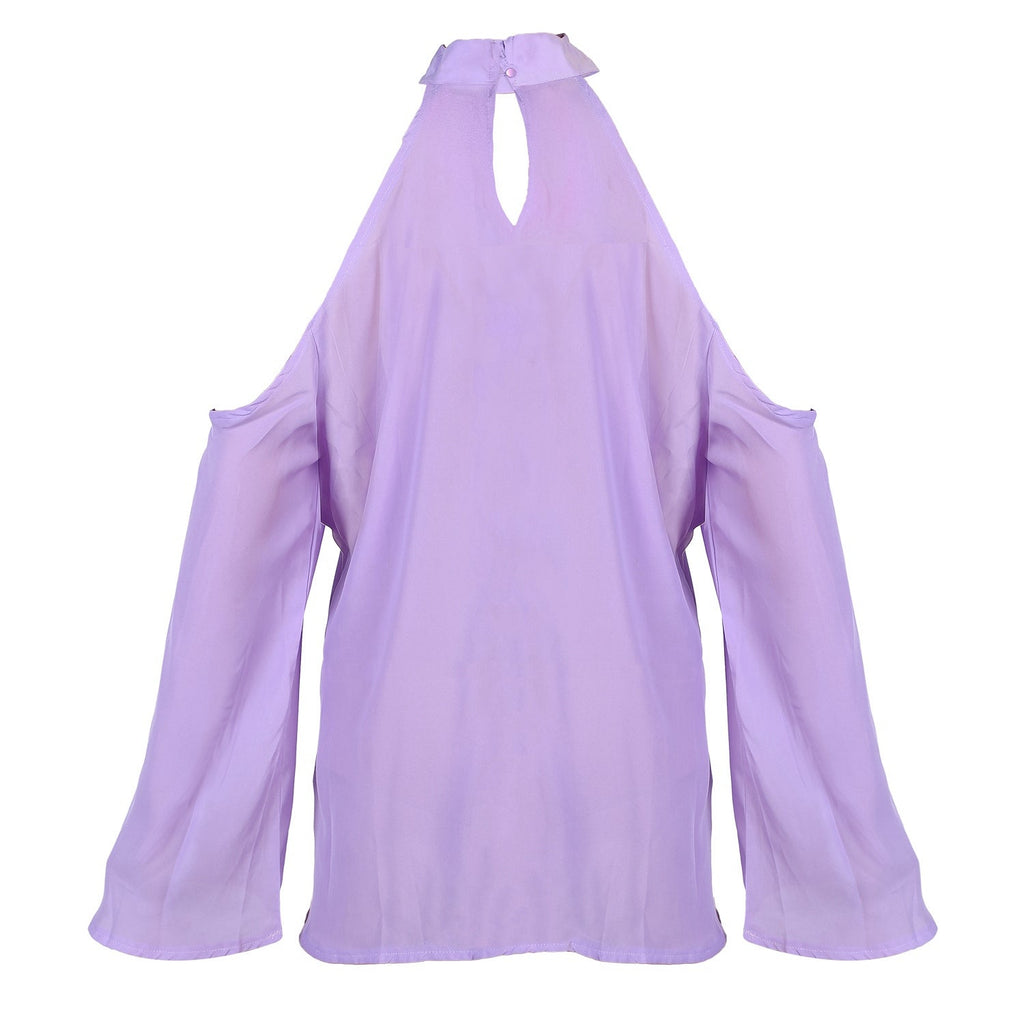 Off-the-Shoulder Blouse with V-Neck and Long Sleeves