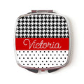 Personalized Compact Mirror - Red Black Polka Dot Houndstooth Custom Bridesmaids Gifts - Personalized Bridesmaids Gifts