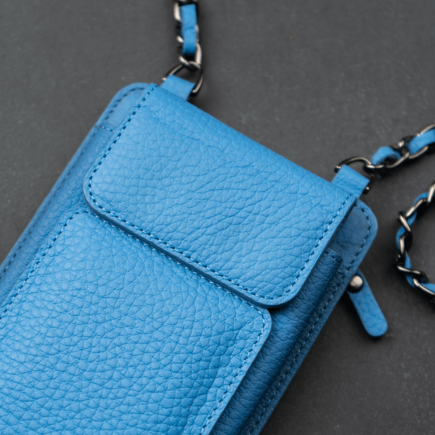 Leather Blue Crossbody Bag Phone Wallet - Columbus