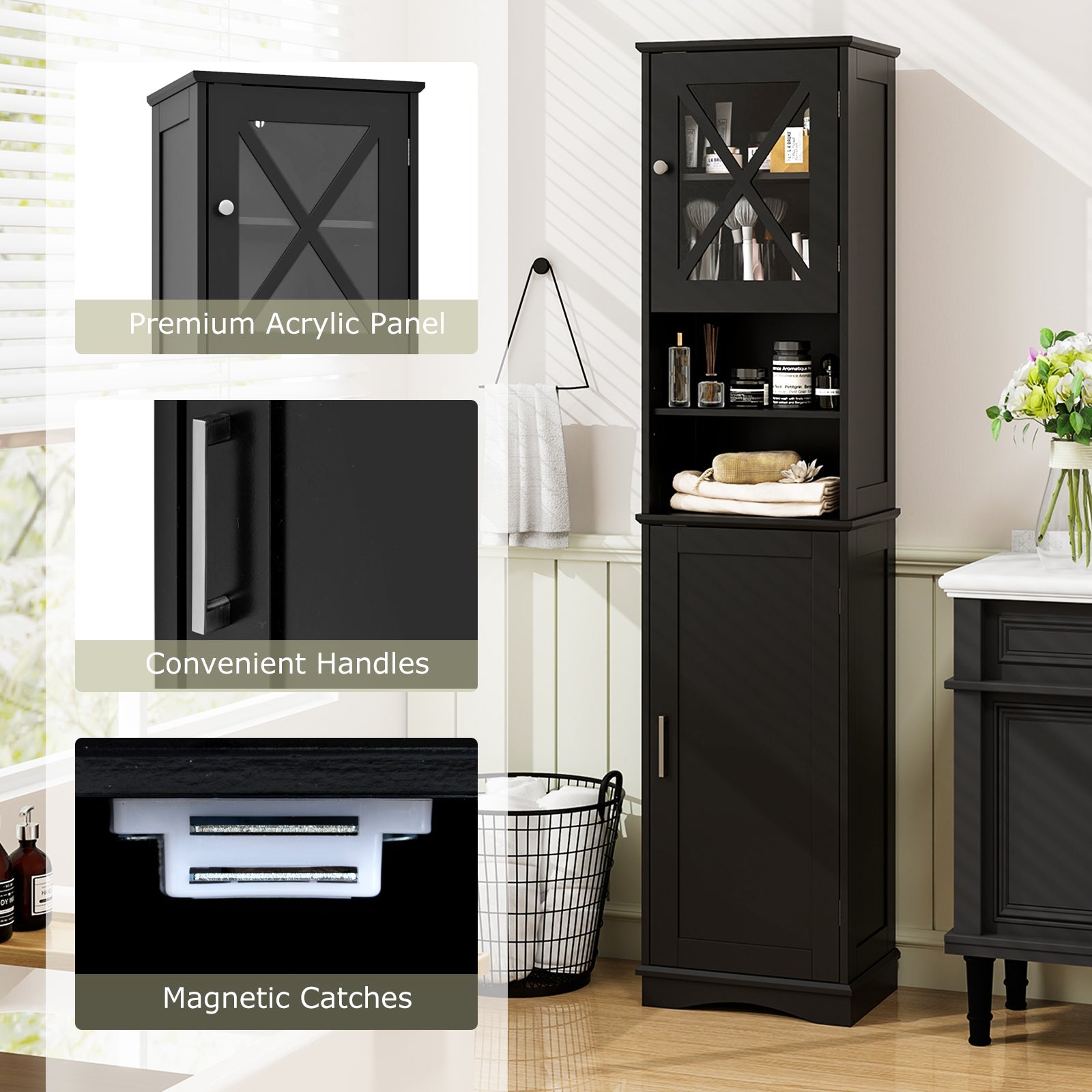67 Inch Tall Bathroom Cabinet Freestanding Storage Cabinet with 5 Adjustable Shelves