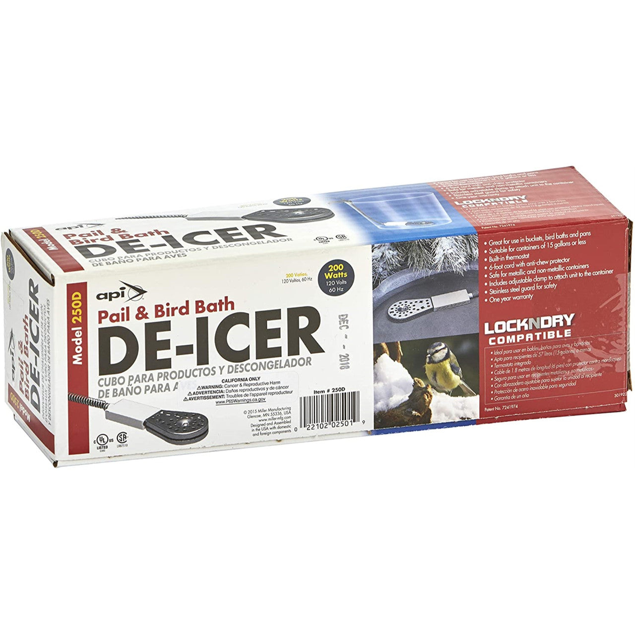 API Bucket & Bird Bath De-Icer 200W Safe Thermostat Water Heater Outdoors