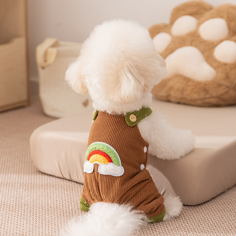 Dog Jumpsuit Pet Rainbow Corduroy Dog Pants Dog Overalls For Small Dogs Puppy Autumn-Winter Dog Pants
