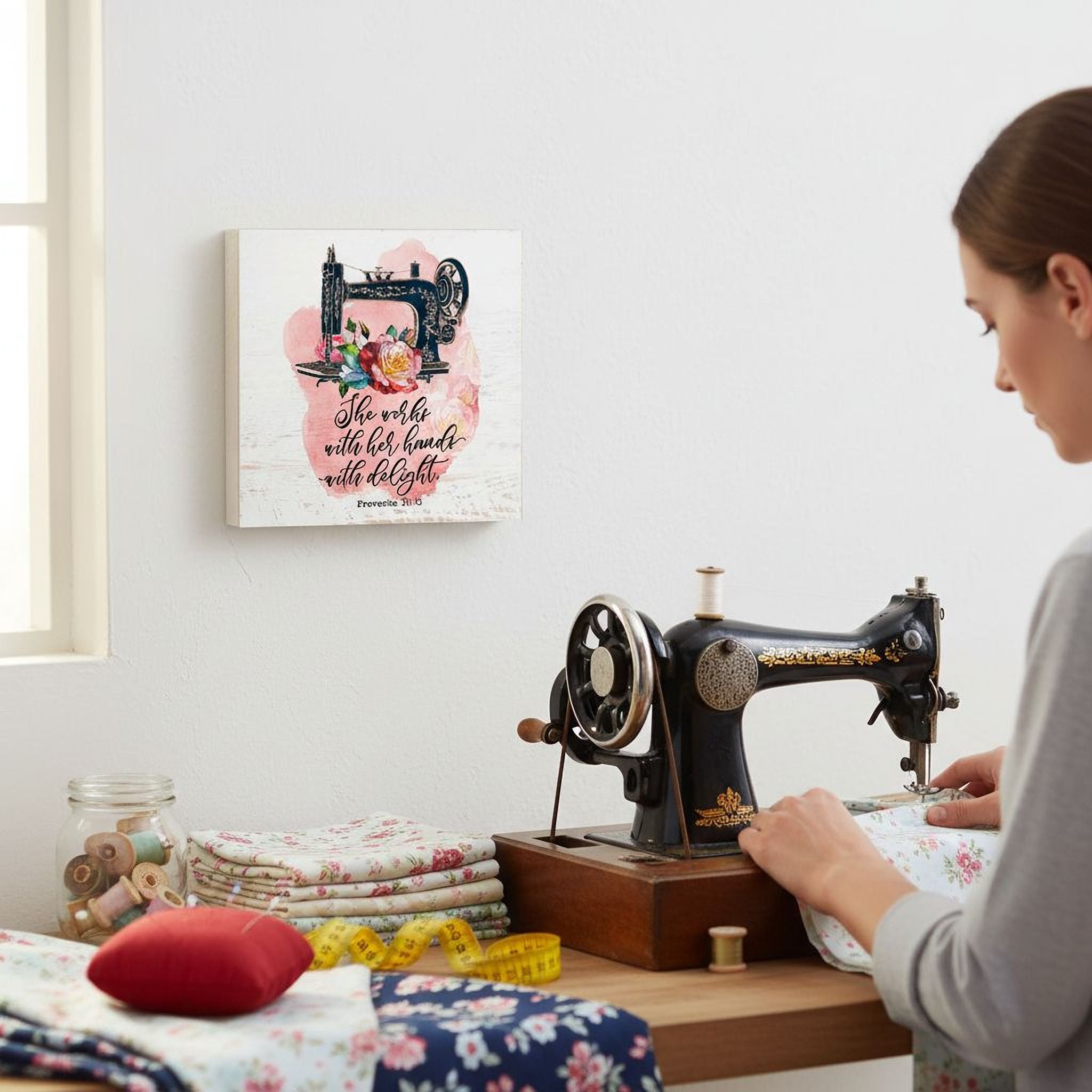 Proverbs 31 Wall Art - Sewing Machine Room Decor - Crafting Room Sign