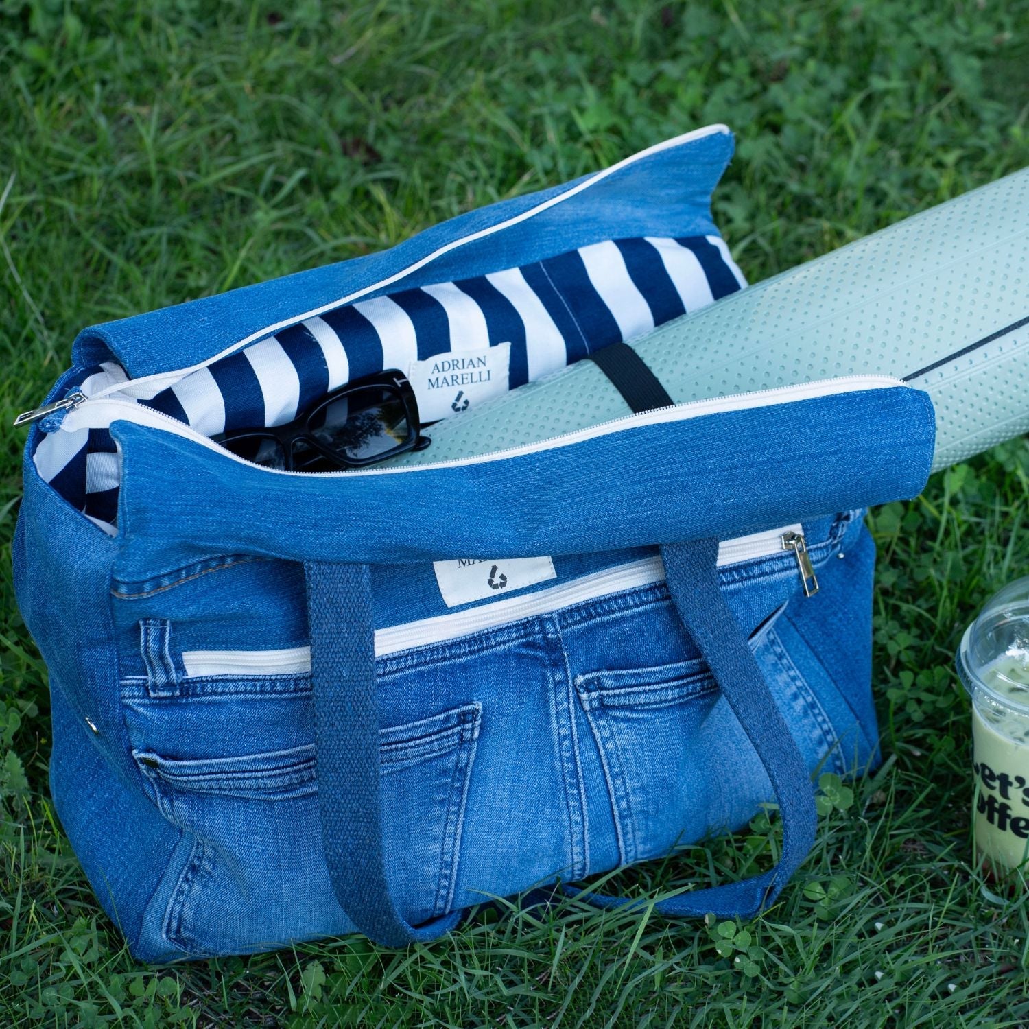Upcycled Denim Sports Tote - Blue
