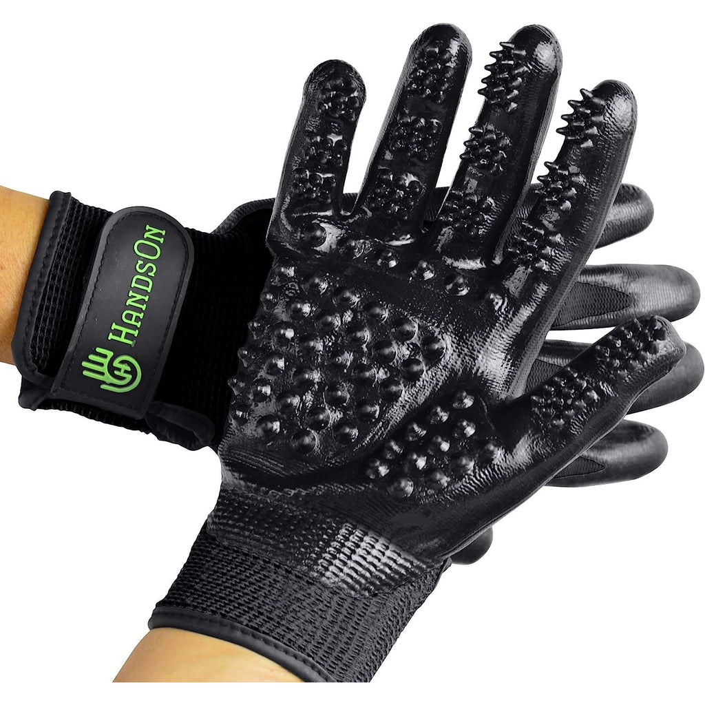 HandsOn Pet Grooming Gloves for Dogs Cats & Horses Black Assorted Sizes