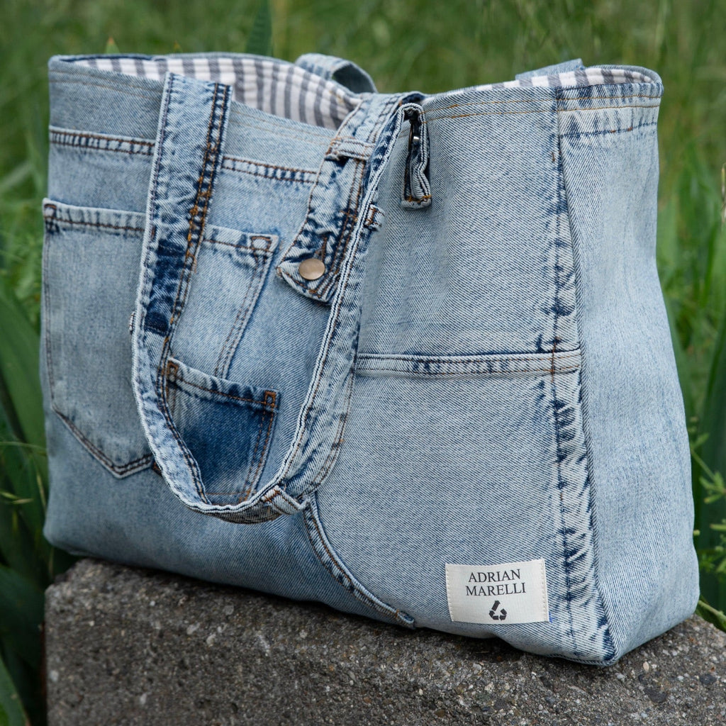 Brooklyn Heritage Tote / Recycled Denim Snow White
