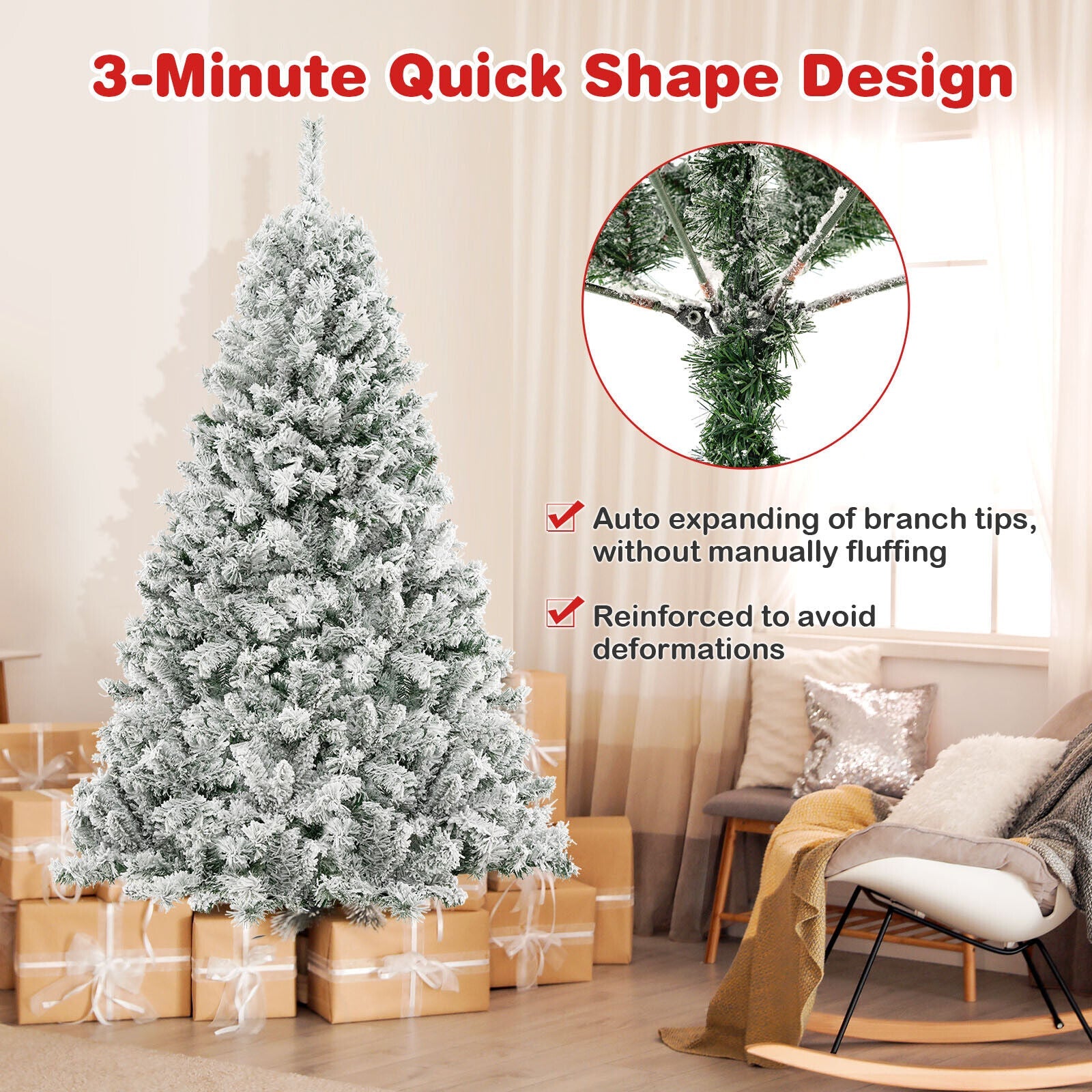 6/7/8 Feet Artificial Xmas Tree 3-Minute Quick Shape