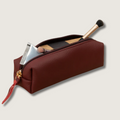Elegant Leather Makeup Bag - Burgundy - Aurora