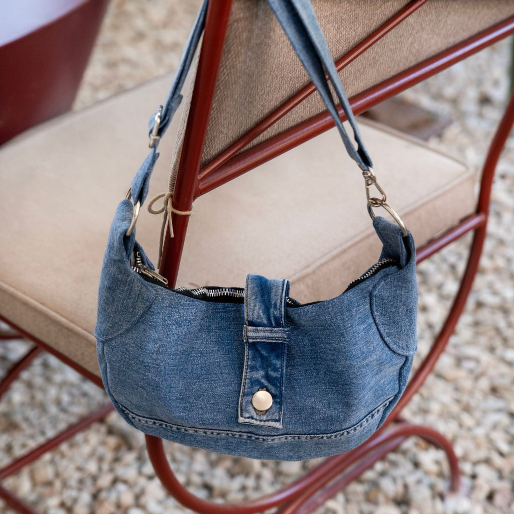 Brooklyn Crescent / Upcycled Denim Crossbody Light Blue