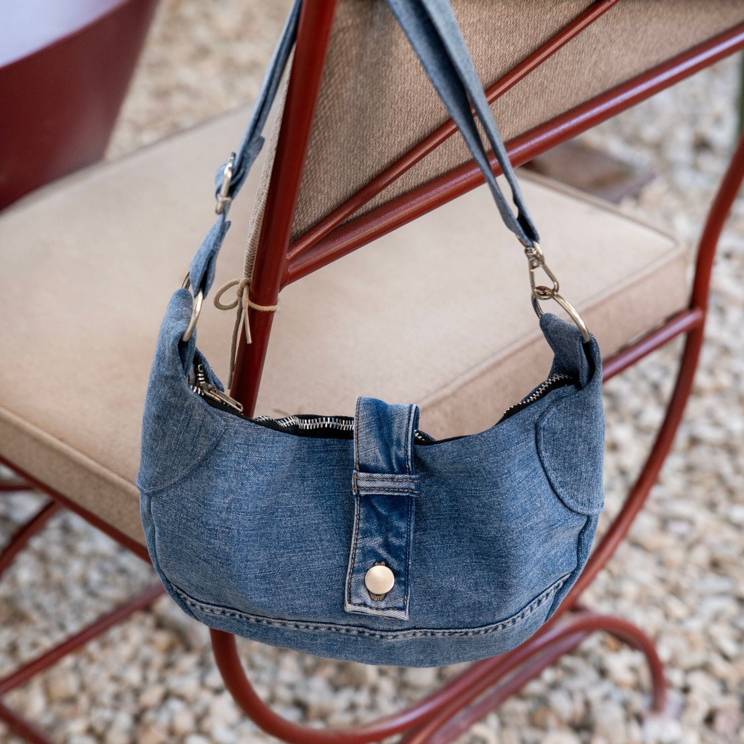 Brooklyn Crescent / Upcycled Denim Crossbody Light Blue