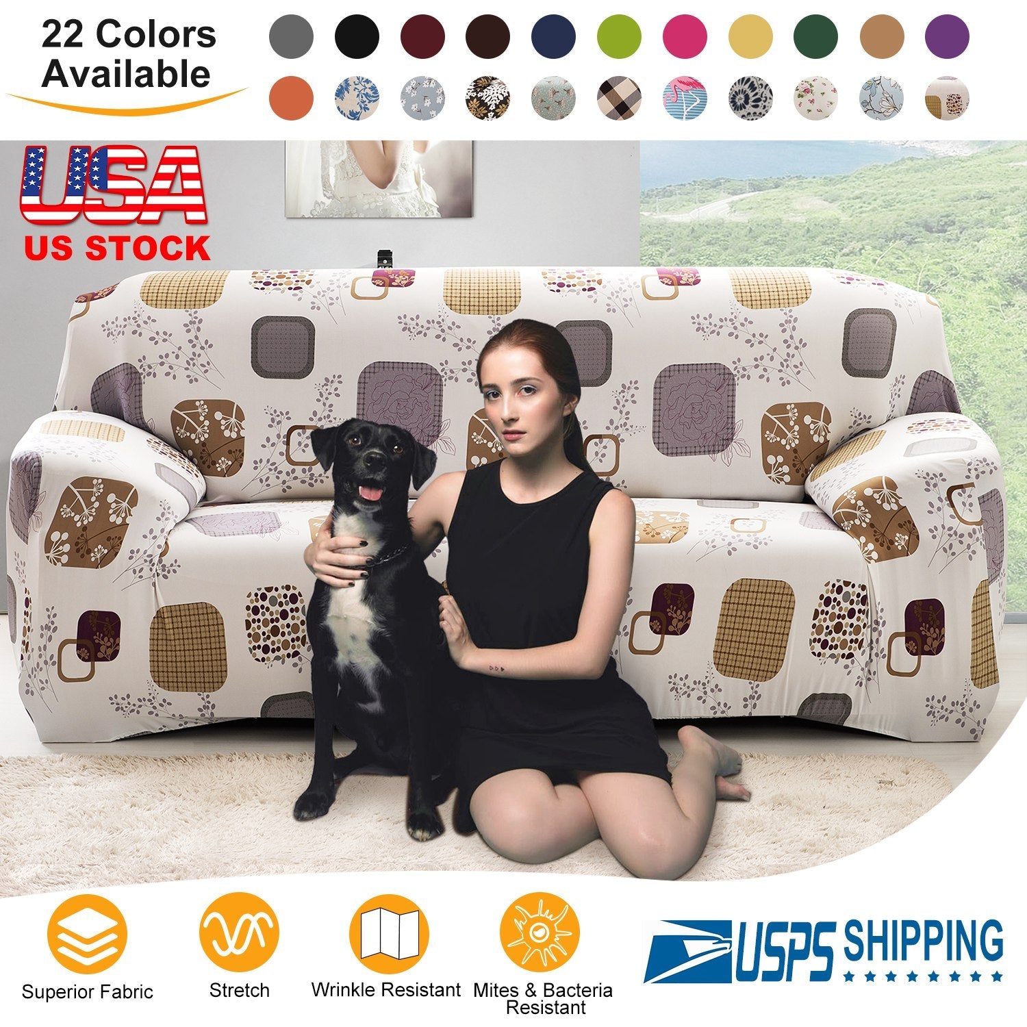 Printed Stretch Sofa Cover for 1-Seater - Slim Fit
