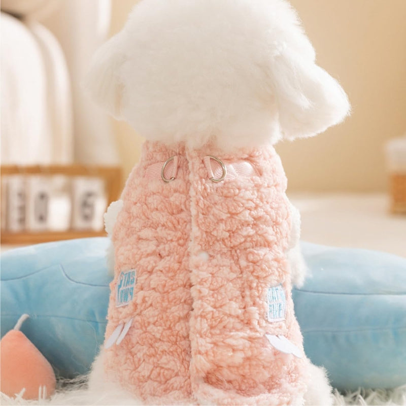 Cozy Winter Plush Dog Jacket Soft Fleece Lining Adorable Patches Design Pet Coat For Small Medium Dogs With D Ring