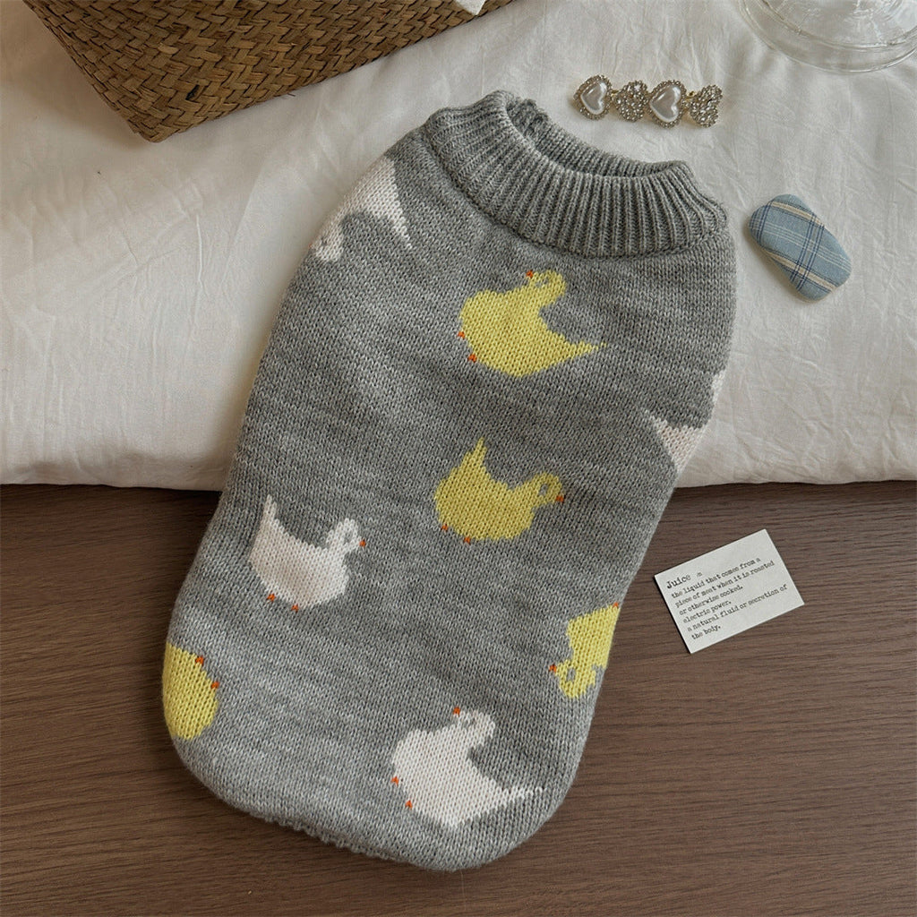 Grey Fair Isle Sweater Little Dog Teddy Sweater Autumn And Winter