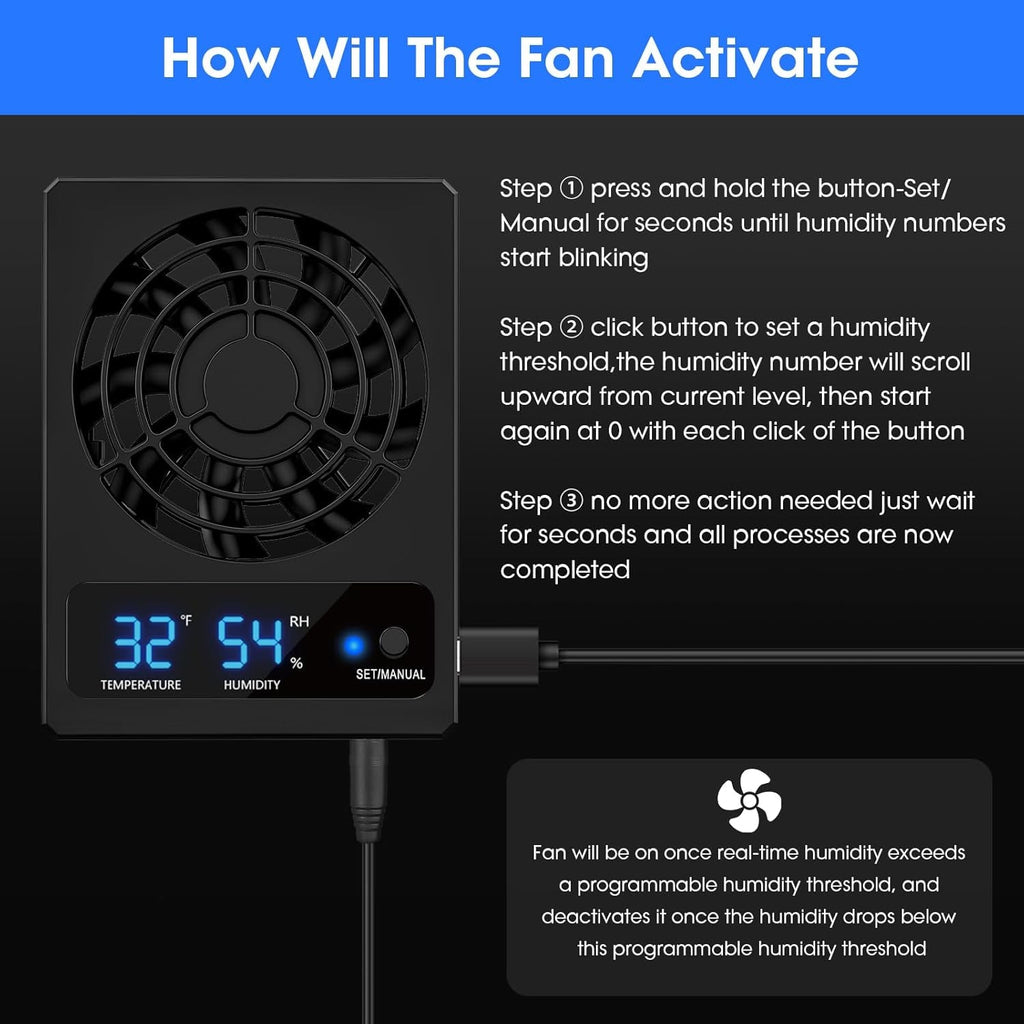 Digital Reptile Thermometer Hygrometer with Ventilation Fan