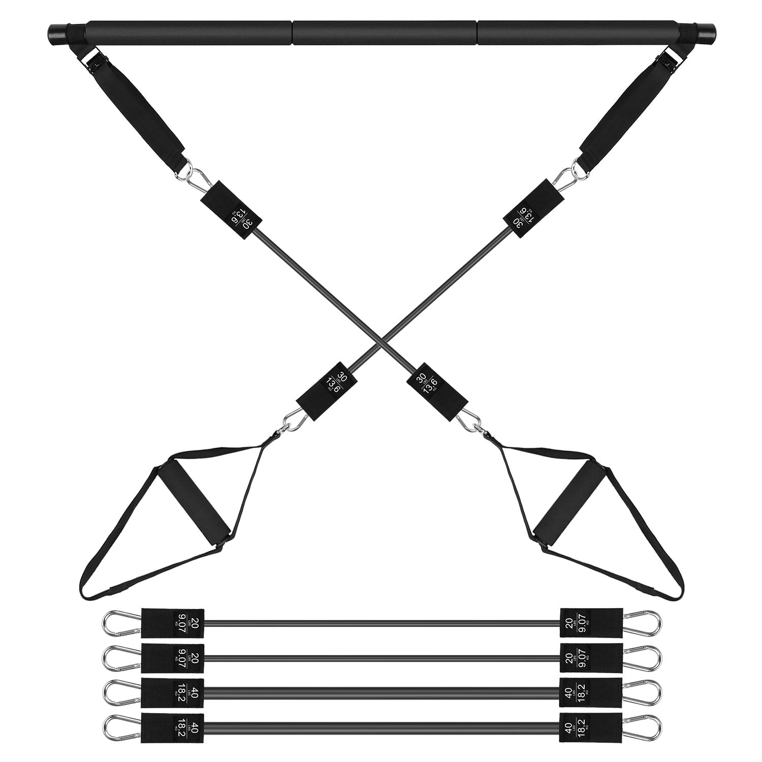 Pilates Bar Kit with 180LBS Resistance Bands Multifunctional Pilates Yoga Toning Bar Full Body Exercise Equipment Set for Beginners Intermediates Prof