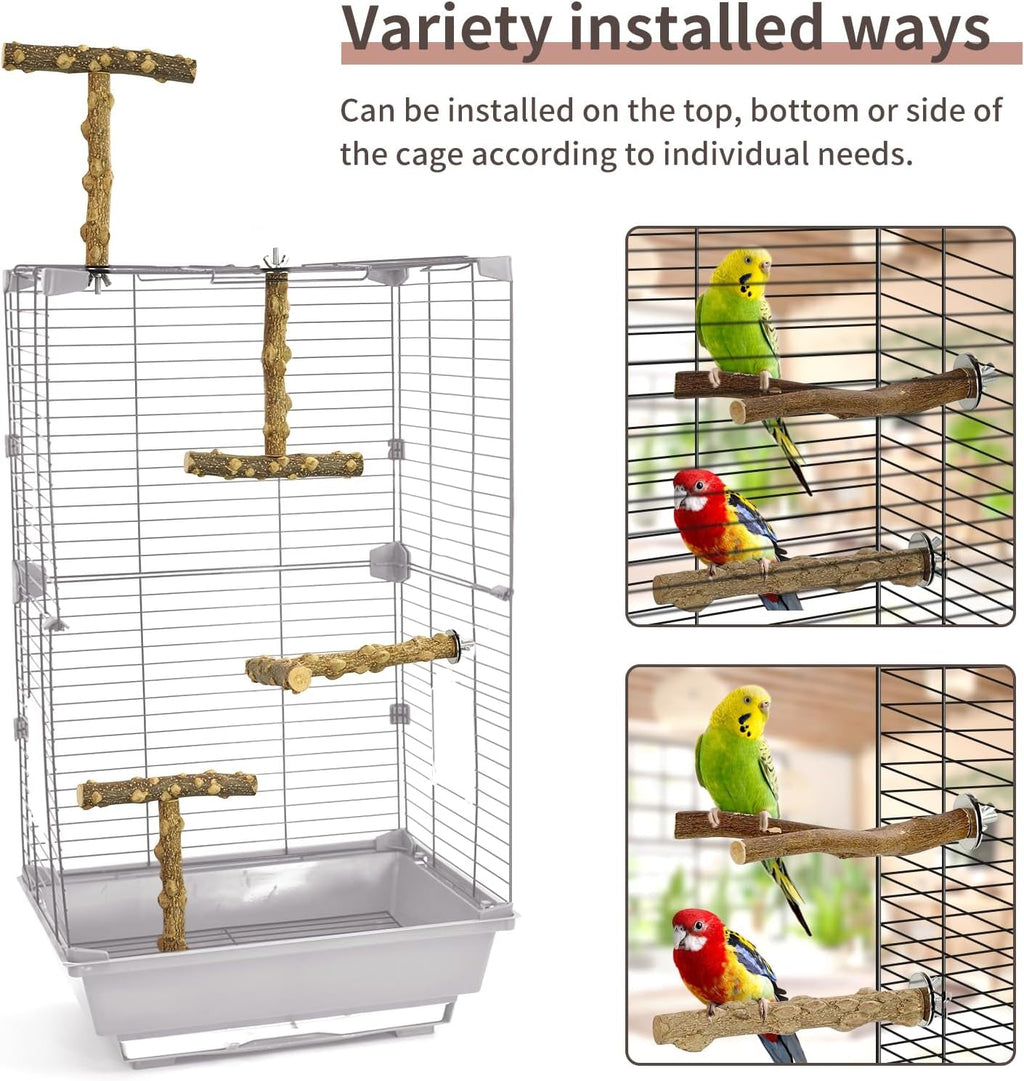 6pcs Natural Wood Bird Perches Parrot Cage Branch Stand Platform Set Small Birds