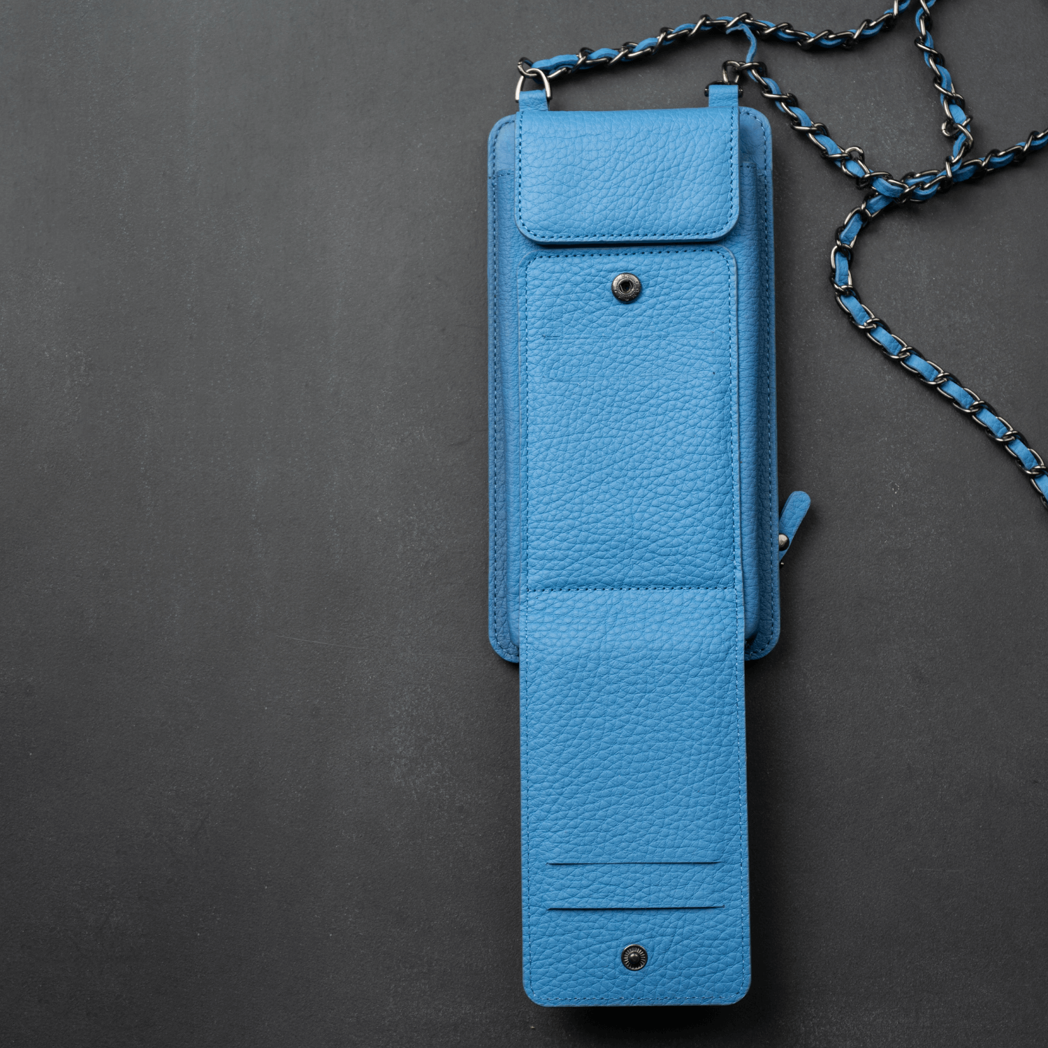 Leather Blue Crossbody Bag Phone Wallet - Columbus