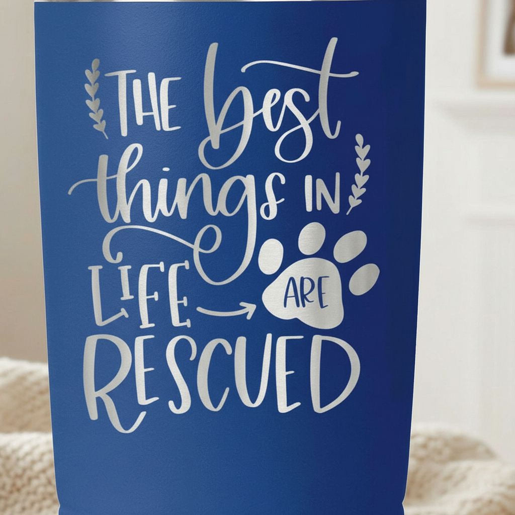 Dog Rescue Tumbler 20 oz Insulated Travel Mug, Pet Lover Gift, White Stainless Steel, Keeps Hot and Cold Drinks, Paw Print Design