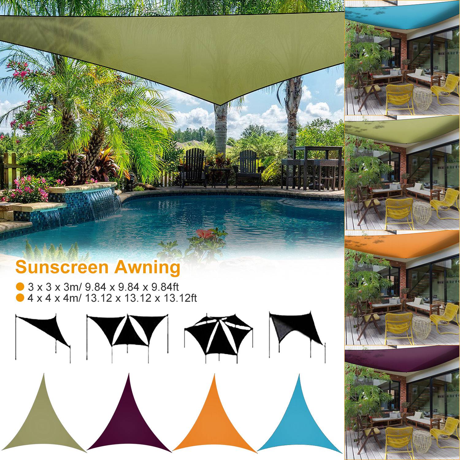 Shade Sail Patio Cover Shade Canopy Camping Sail Awning Sail Sunscreen Shelter Triangle Cover For Kindergarten Playground Outdoor