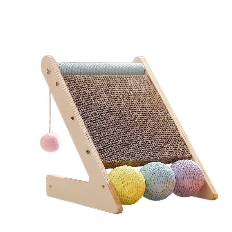 L-Shaped Wall-Mounted Corrugated Cat Scratcher With Sisal Ball