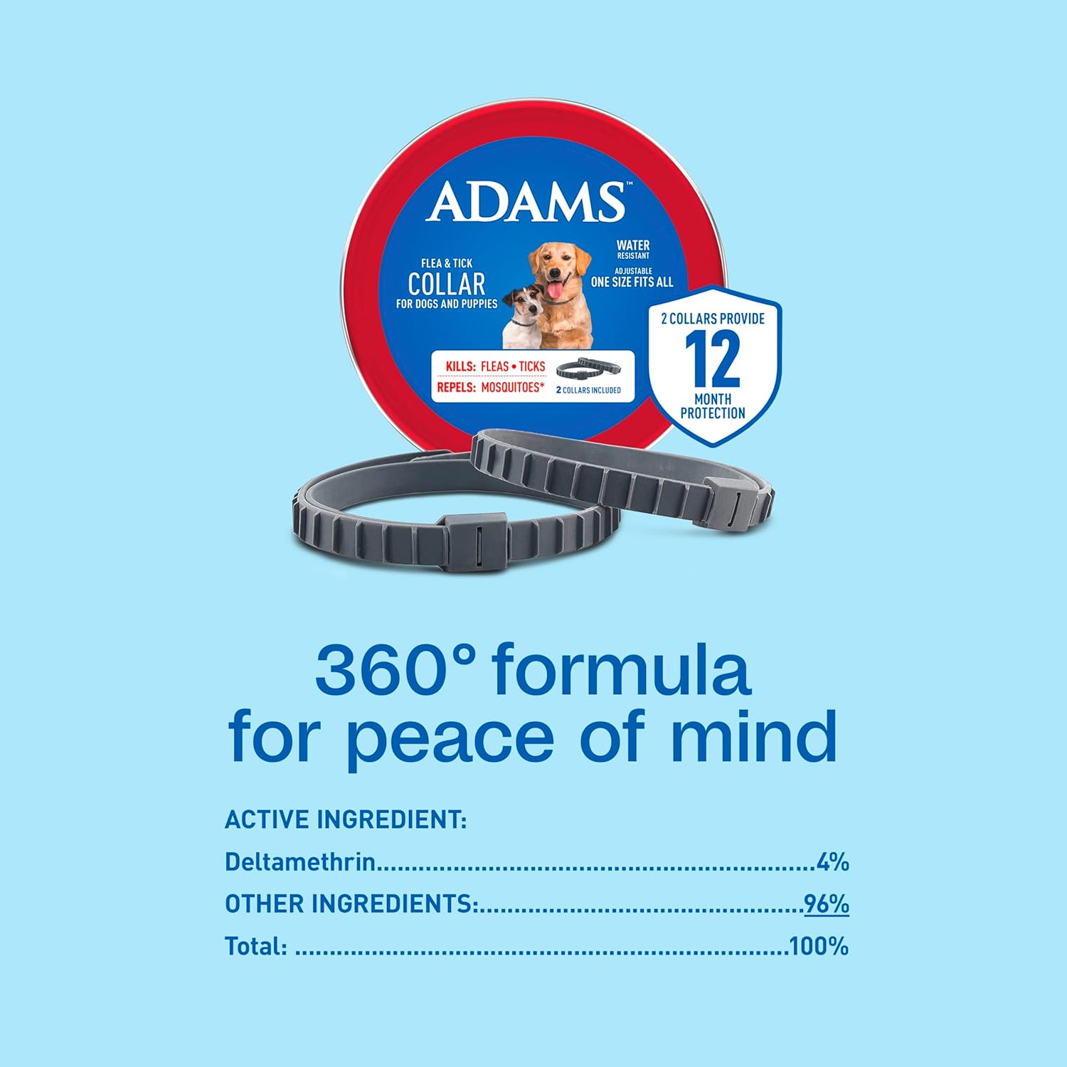 Adams Flea & Tick Collar for Dogs & Puppies Flea Collar Protection 4 Count