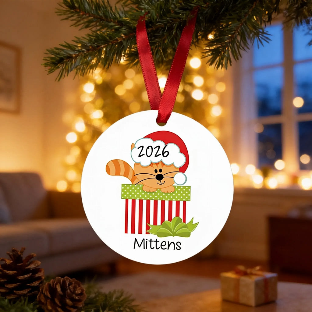 Cat Christmas Ornament - Personalized Christmas Ornament for Cat - Orange Tabby Cat