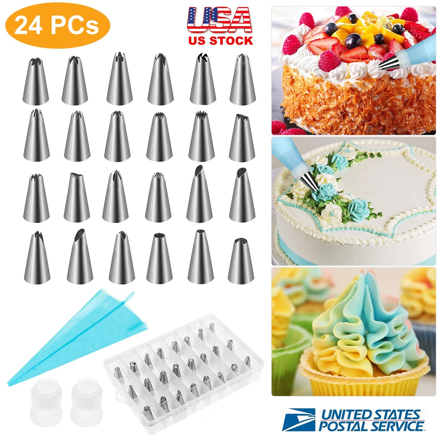 Cake Decorating Kit with 24 Tips, Bags & Case