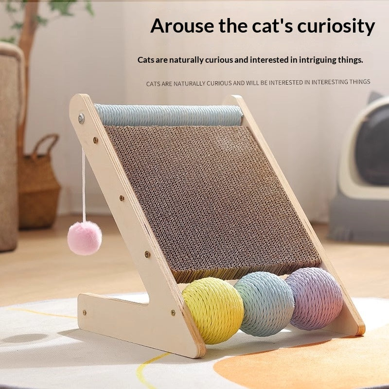 L-Shaped Wall-Mounted Corrugated Cat Scratcher With Sisal Ball