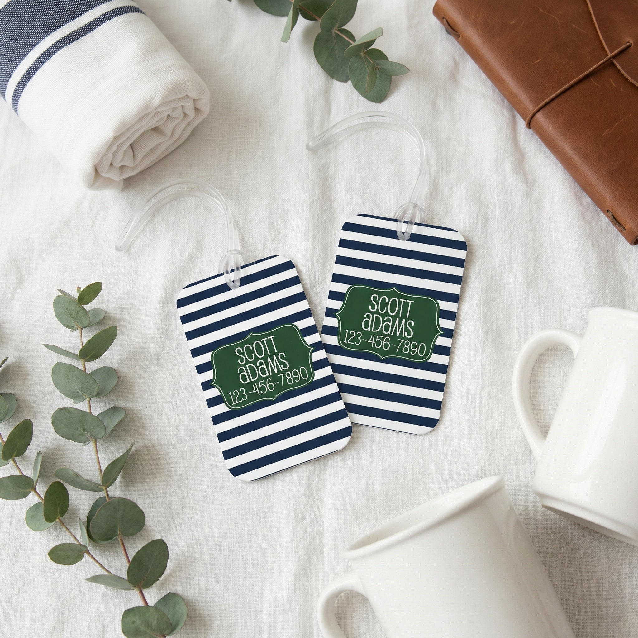 Custom Bag Tag - Backpack Name Tag - Personalized Back to School Green Navy