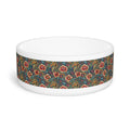 Crimson Blossoms on Teal Vintage Brocade Pattern - Pet Bowl