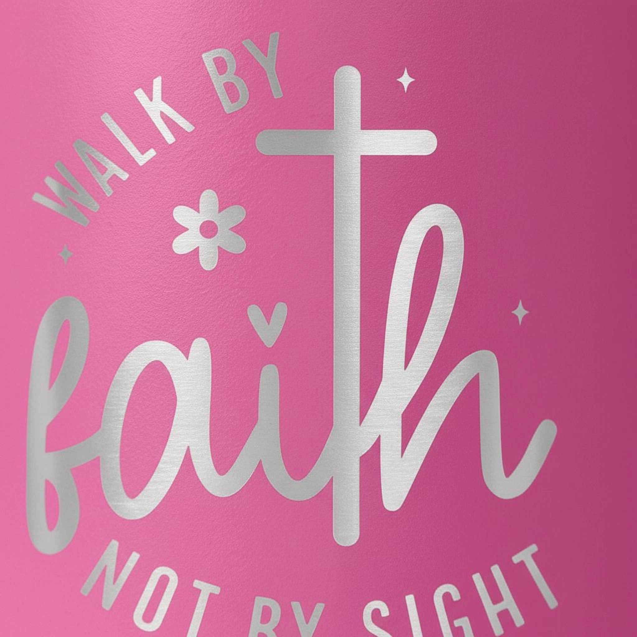 Christian Travel Tumbler with “Walk by Faith Not by Sight” Quote – Insulated Stainless Steel Pink Cup with Lid – Religious Gift for Women
