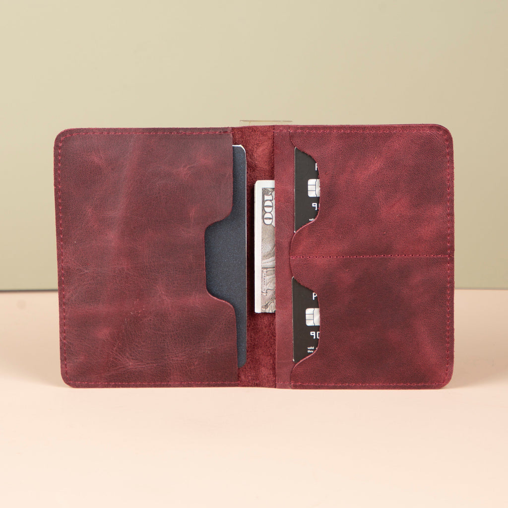 Leather Passport Holder - Burgundy - Milan