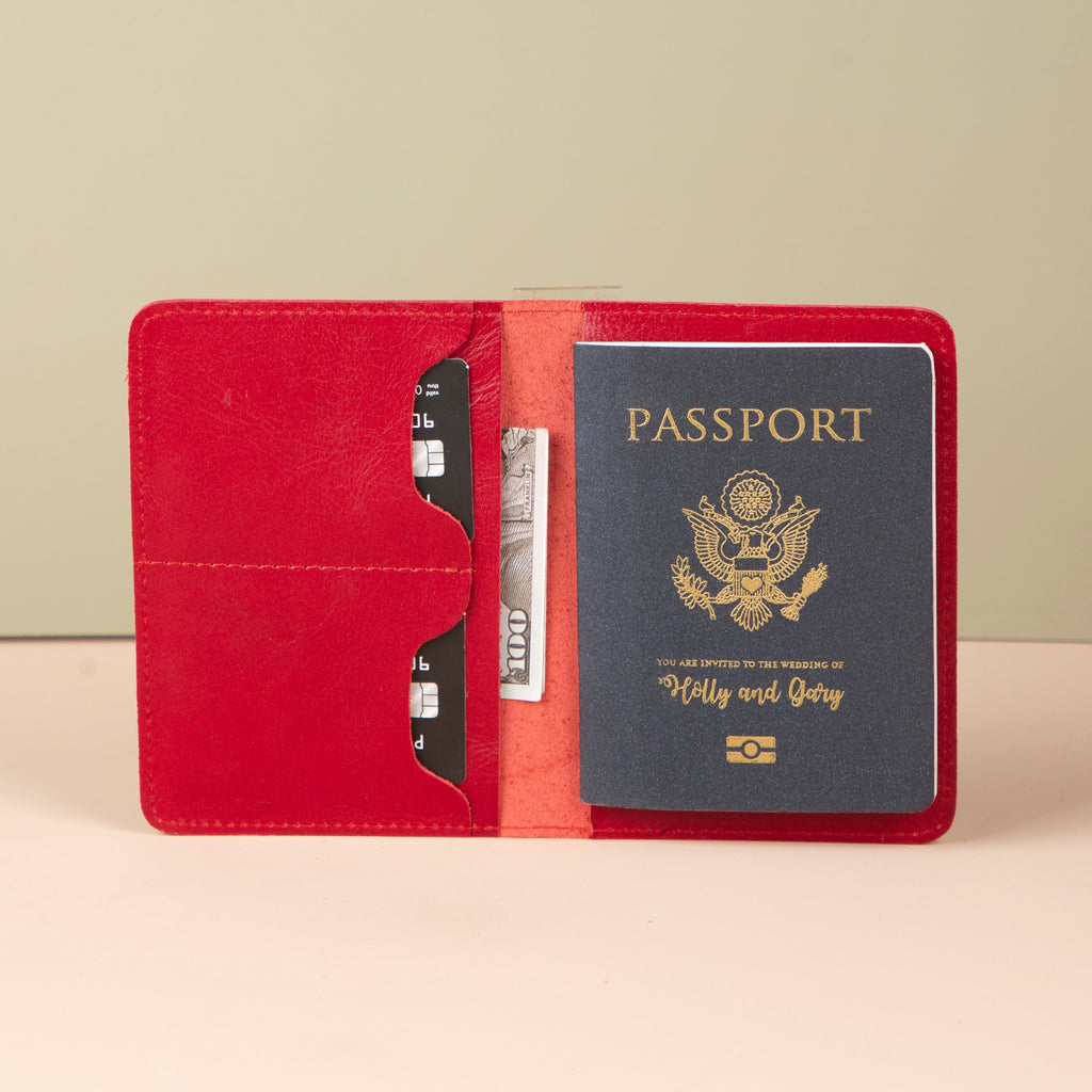 Leather Passport Holder - Red - Milan