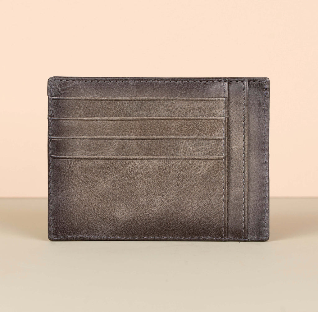 Vibrant Leather Card Holder with Zipper Pocket - Gray - Concord
