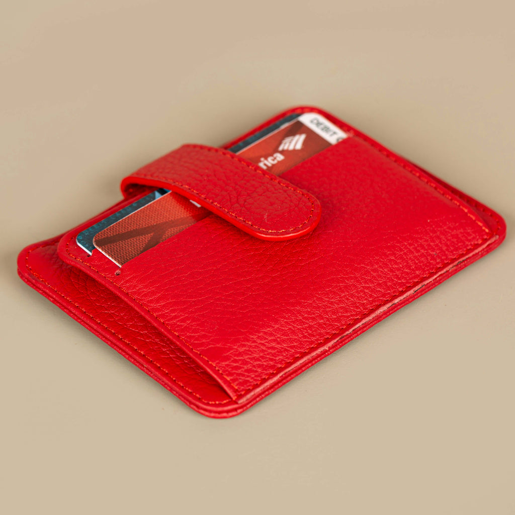 Leather Card Holder Wallet with ID Window - Red - Miami