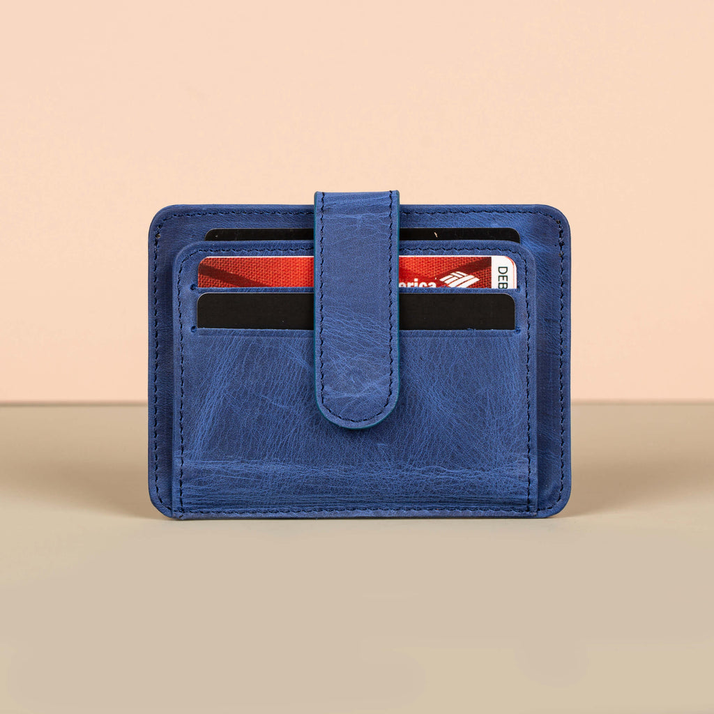 Leather Card Holder Wallet with ID Window - Blue - Miami