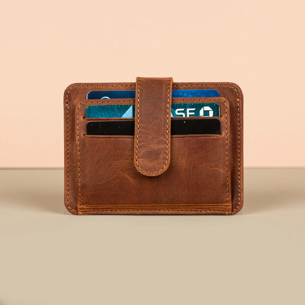 Leather Card Holder Wallet with ID Window - Brown - Miami